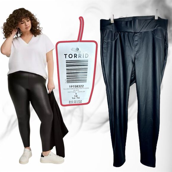 NWT TORRID $45.90 Faux Leather Black Legging Sz 1X (14-16) Layered Fall Fashion - Picture 1 of 12